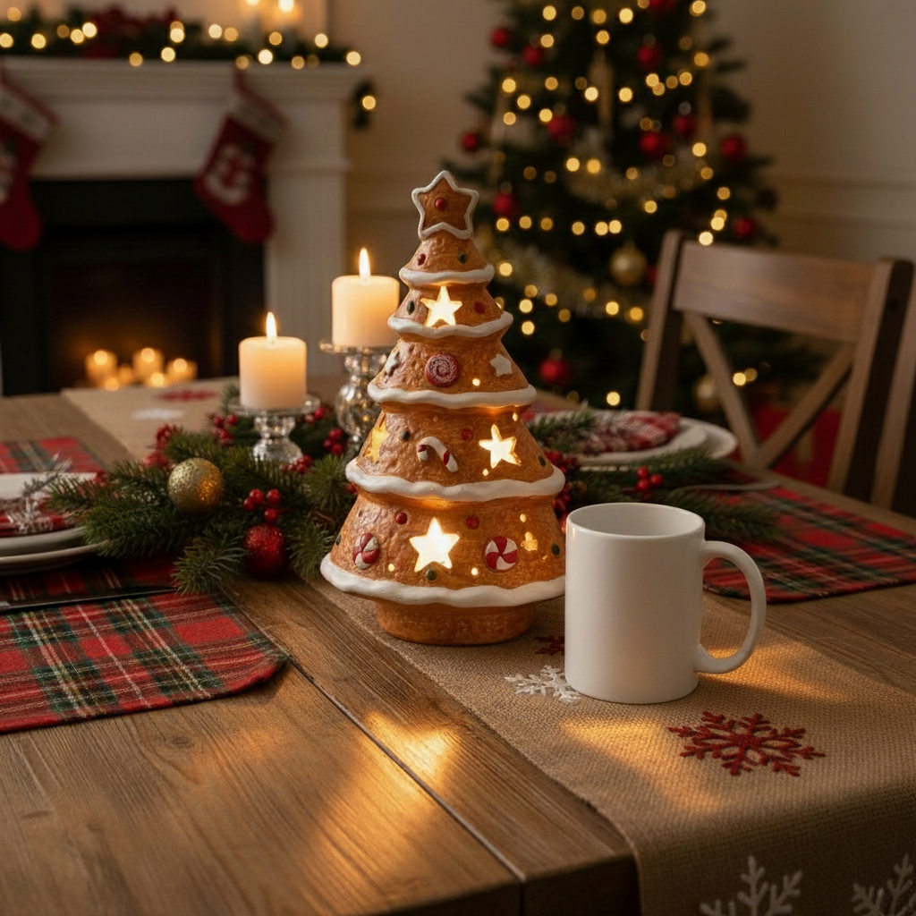 LED Lebkuchenbaum Ginger Deko Terrakotta Braun Weihnachtsbaumform