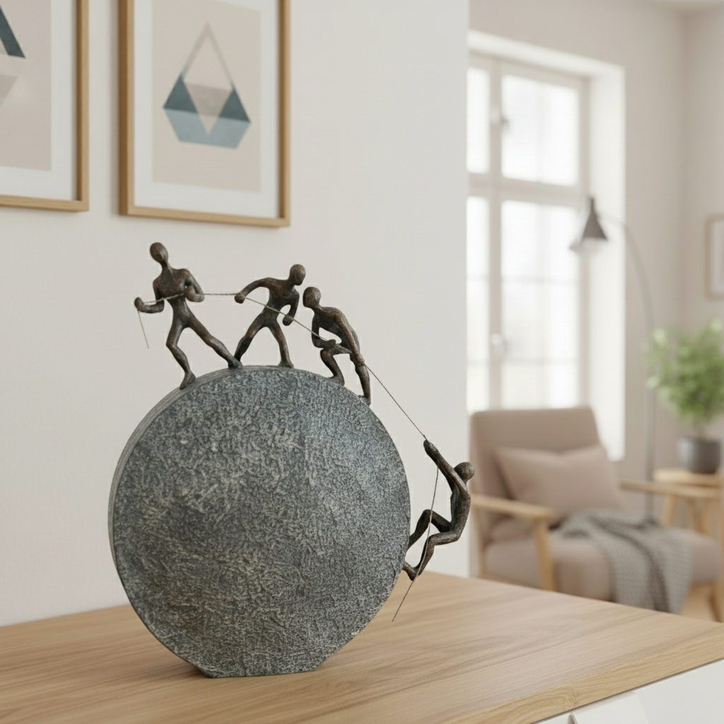 Skulptur Teamgeist Freunde Ziehen Sich Hoch Bronzeoptik Polyresin 36 cm