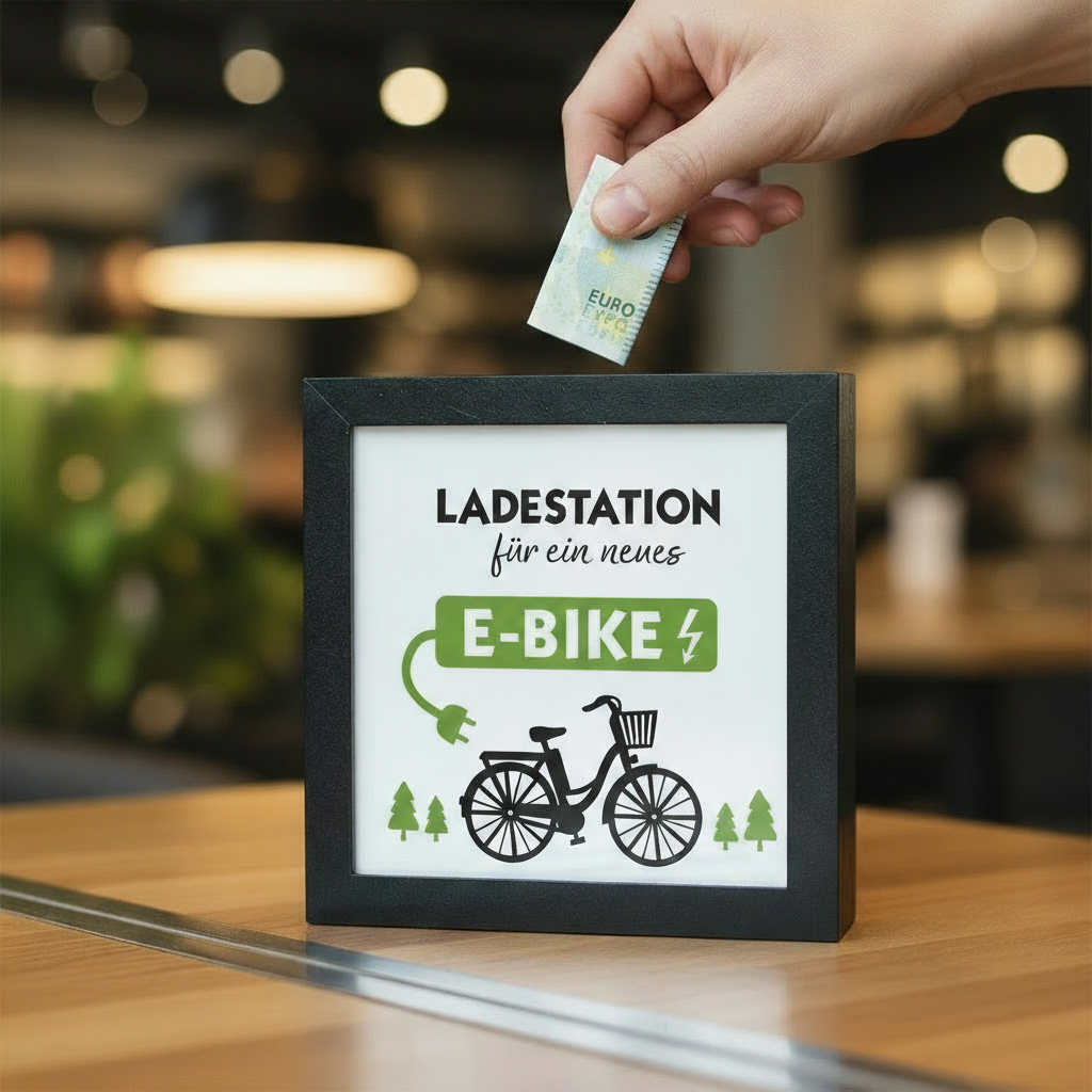 Fahrradliebe Spardose Ladestation für E-Bike schwarz 17cm