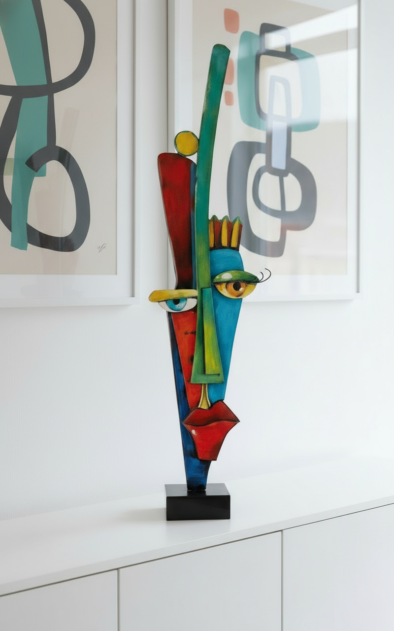 Abstrakte Schönheit Handgefertigte Metallskulptur Alta Fronte mit Bunter Gestaltung