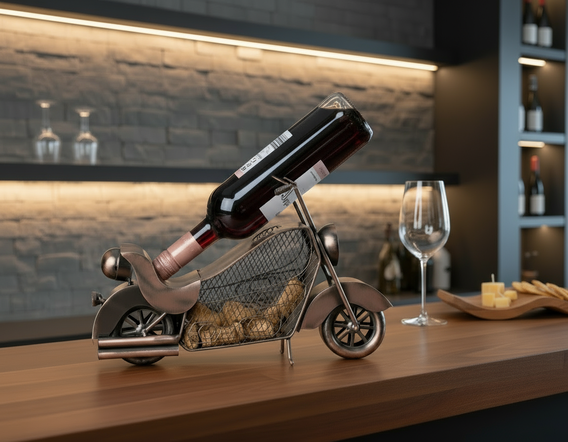 Weinflaschenhalter Motorrad Metall Bronze Kupfer Design