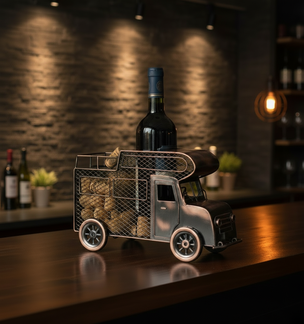 RoadVino Flessenhouder Camper Metaal met Kurkverzamelaar Brons 32cm