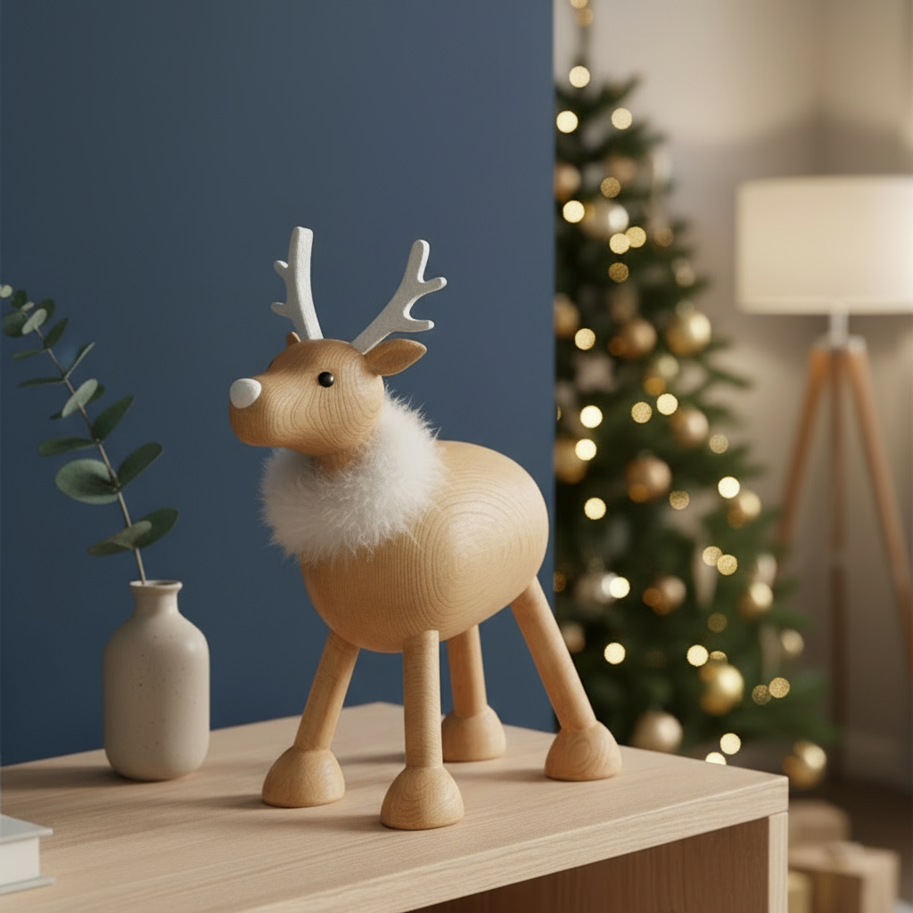 Winterhirsch Arvid Polyresin Holzoptik Weiß 28 cm