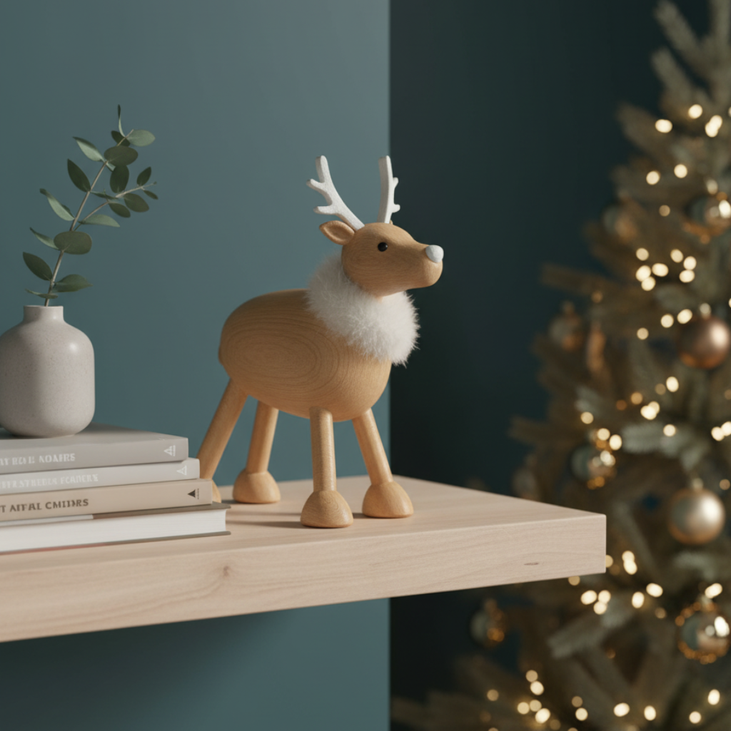 Winterhirsch Arvid Polyresin Holzoptik Weiß 28 cm