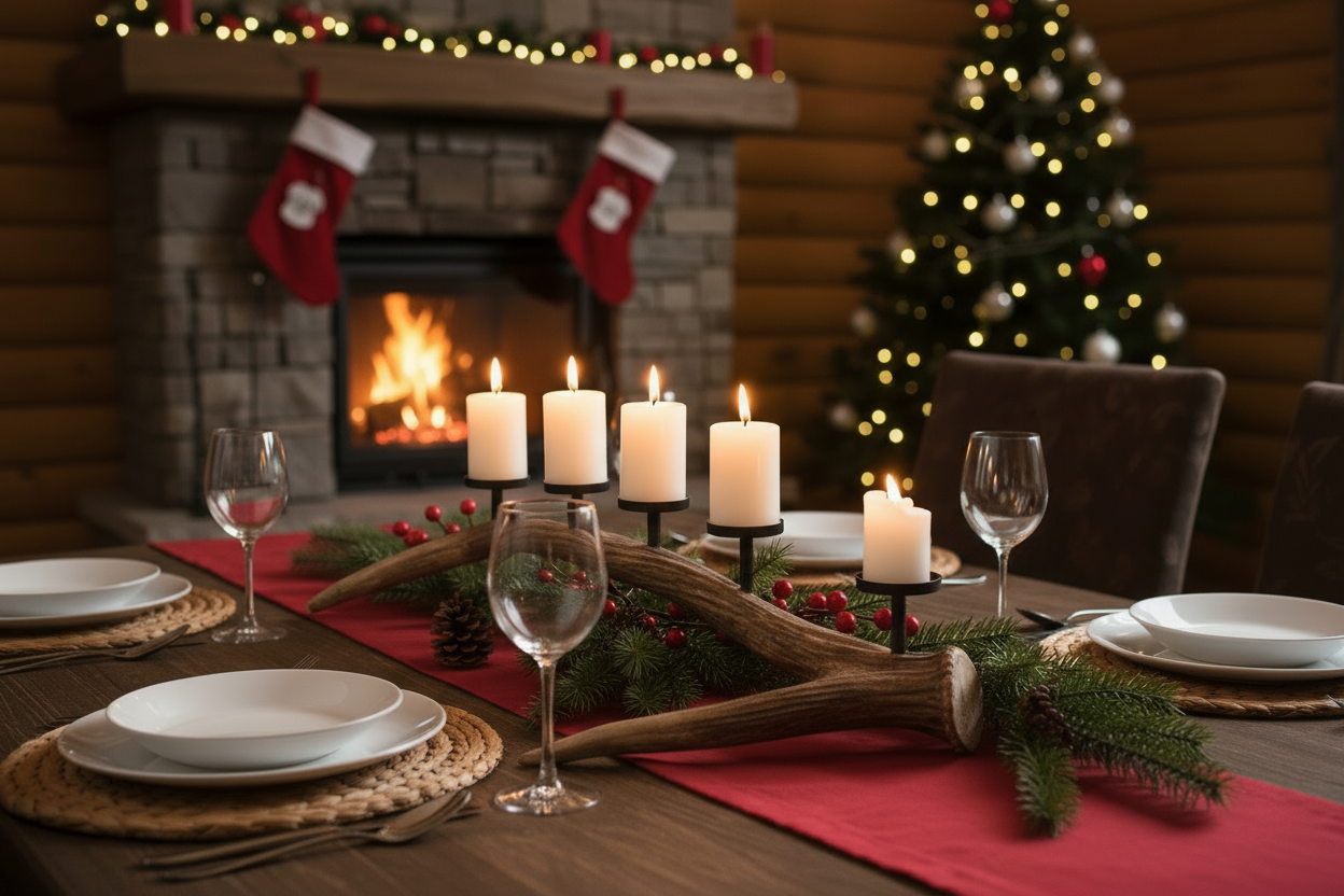 Adventsleuchter Hirschgeweih Optik Polyresin Braun