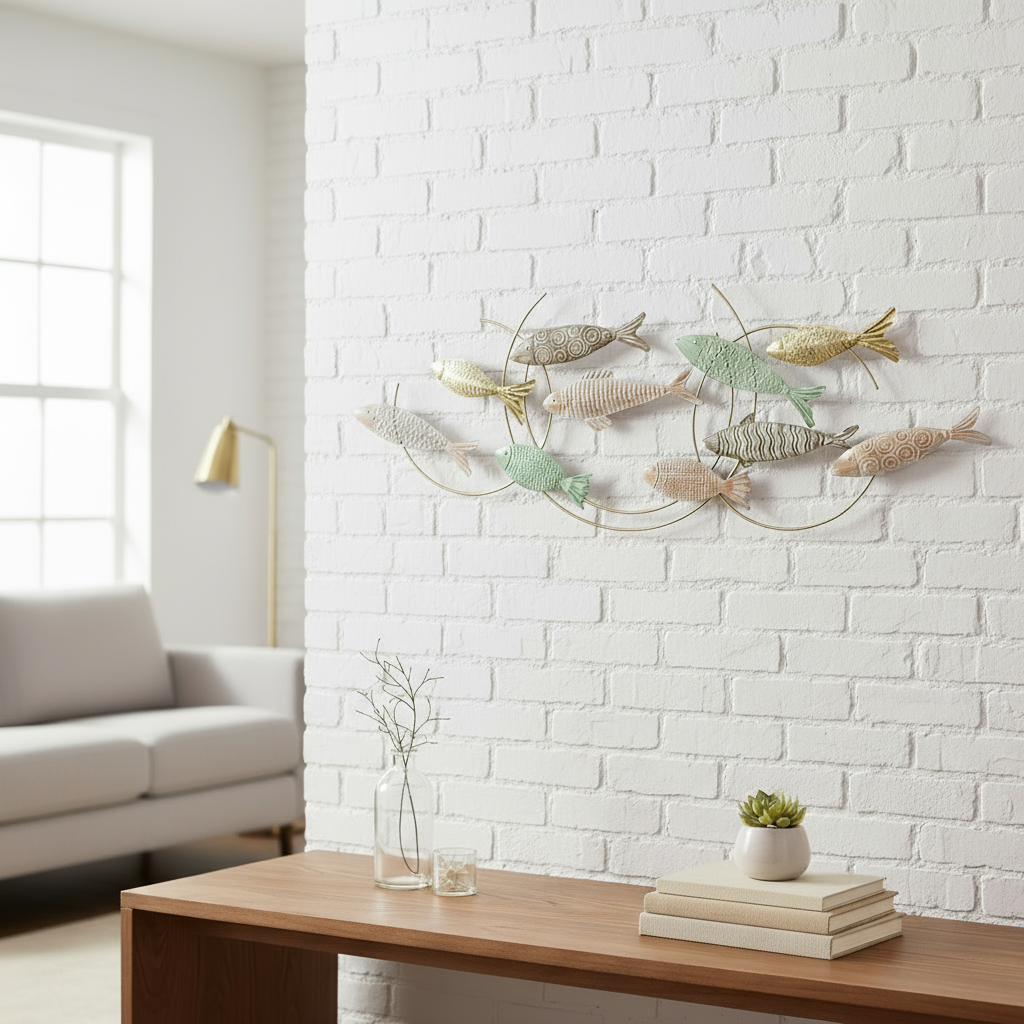 Wanddeko Ocean Drift Fische Metall Wandobjekt Maritim Handgemalt 125cm