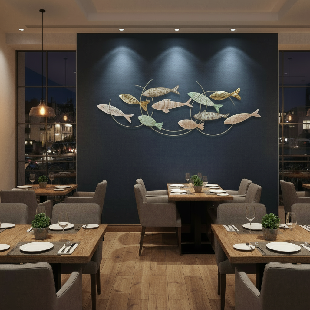 Wanddeko Ocean Drift Fische Metall Wandobjekt Maritim Handgemalt 125cm