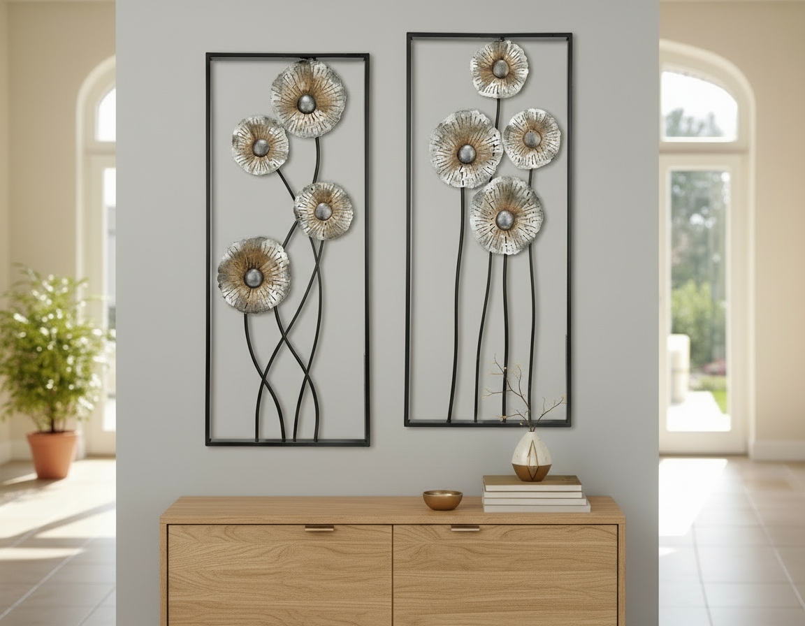 MOXXO 3D Metallbild Blumen Wandrelief 90x76 Wanddeko Gold Braun Silber