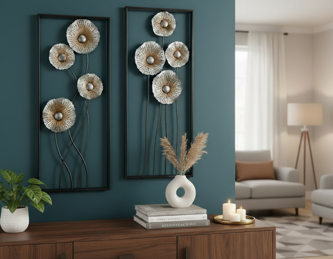 MOXXO 3D Metallbild Blumen Wandrelief 90x76 Wanddeko Gold Braun Silber