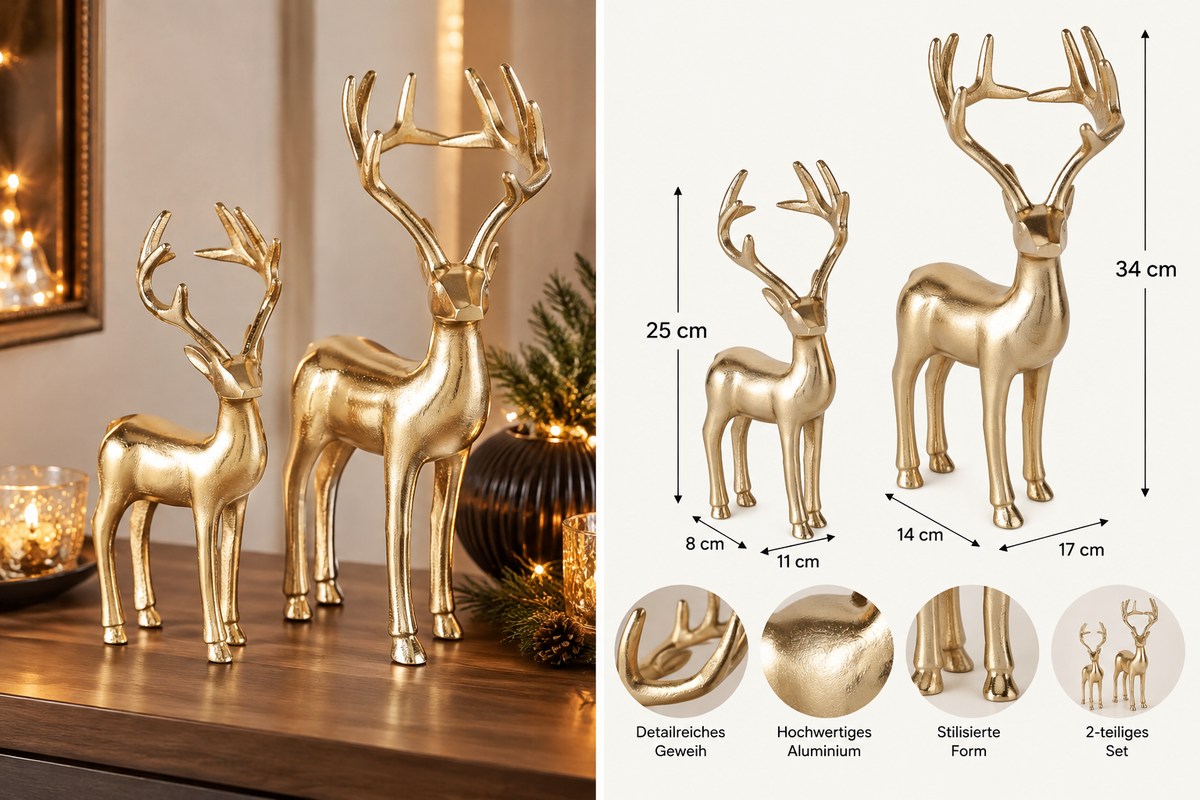 Dekofiguren GlamorStag Hirsche gold 2er Set 34 cm
