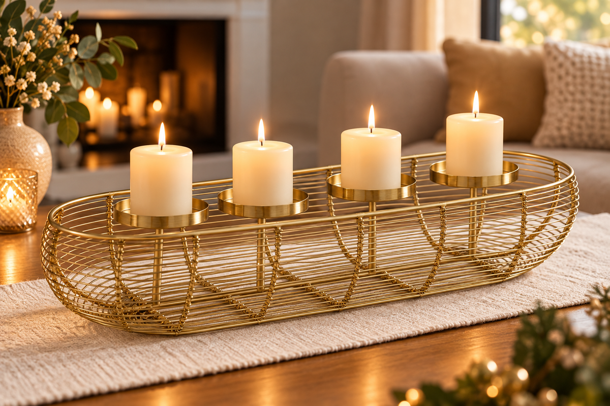 Kerzenleuchter Baskatin Gold oval für 4 Kerzen 52 cm