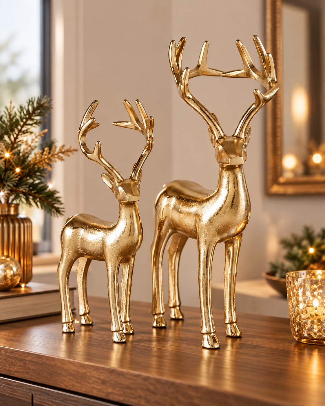 Dekofiguren GlamorStag Hirsche gold 2er Set 34 cm
