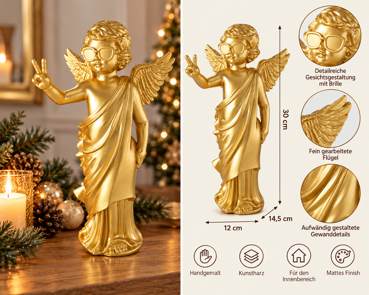 Dekofigur Engel Goldiva Gold mit Sonnenbrille 30 cm