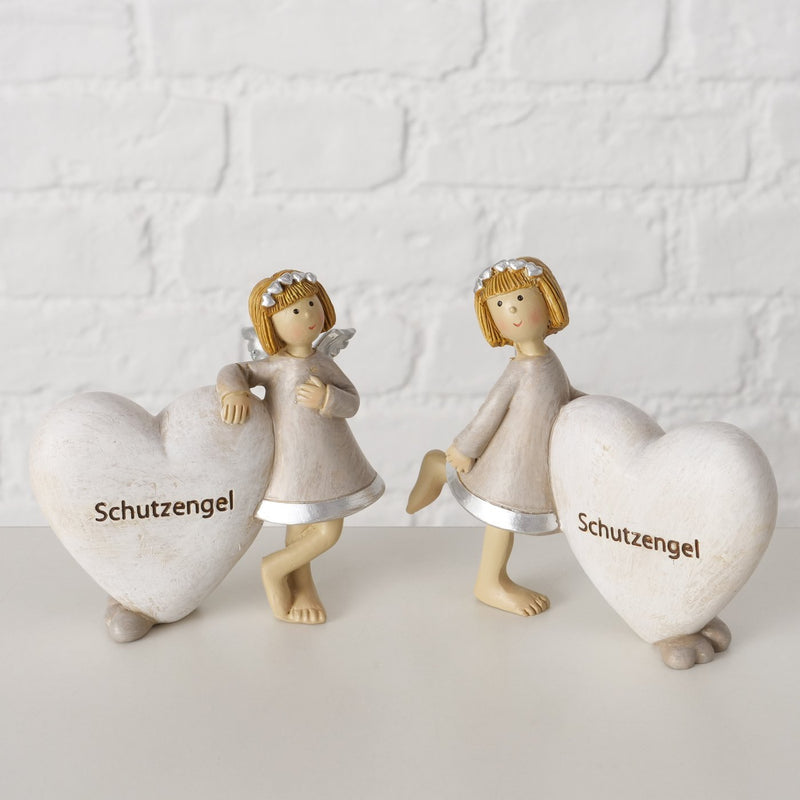 Decoratieve beschermengelfiguren in een set van 2 met hartmotief