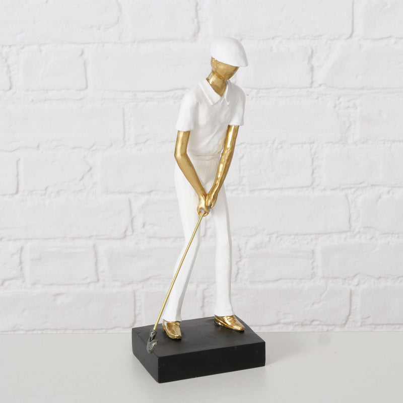Deko Skulptur Golfer in Weiß und Gold 28,5 cm