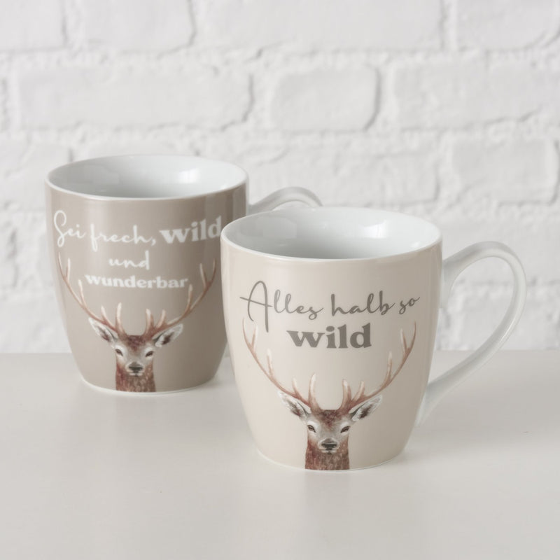Set of 6 jumbo cups wild - deer motif, 480 ml