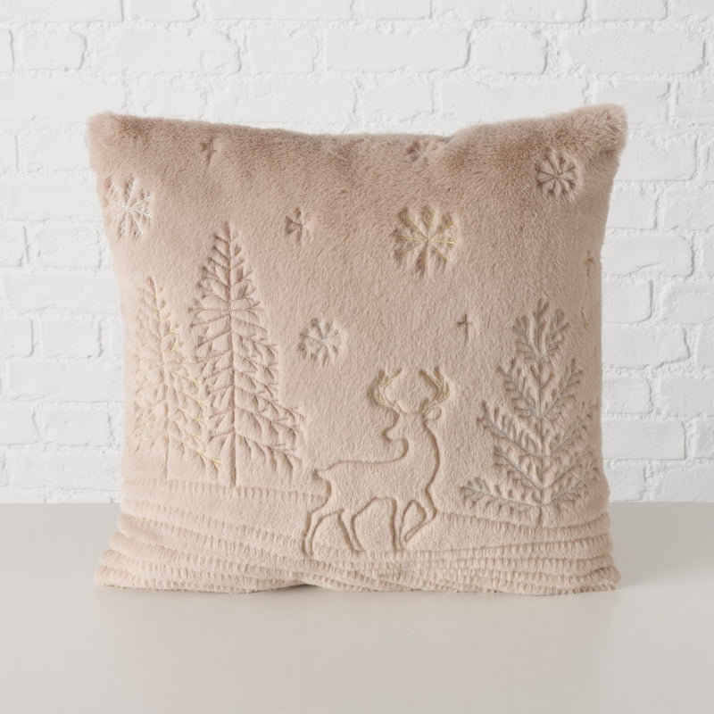 Winterliches Dekokissen mit Hirschmotiv in Beige oder Braun - 45x45 cm