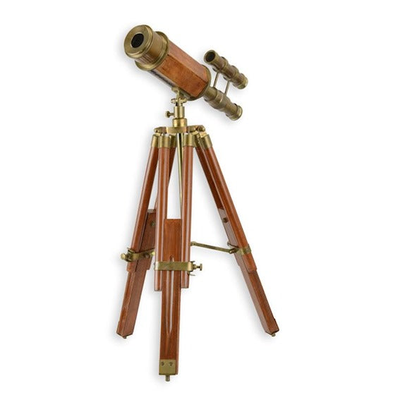 Messing Deko Teleskop Navigator mit Holzstativ 53cm