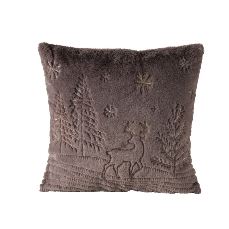 Winterliches Dekokissen mit Hirschmotiv in Beige oder Braun - 45x45 cm