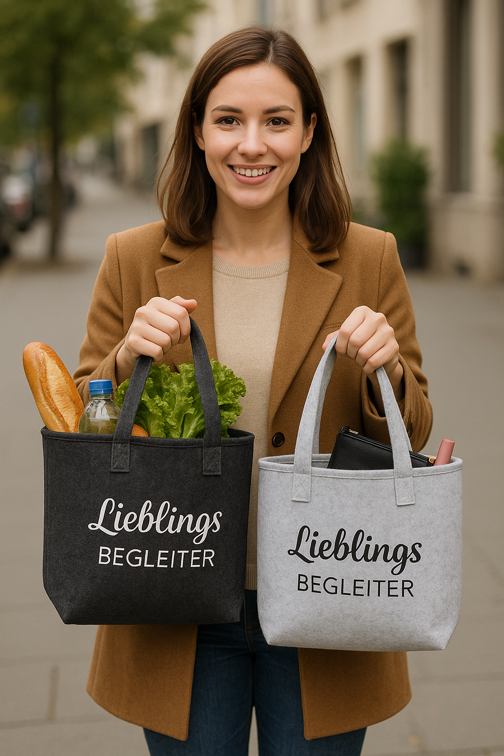 Felt bags set of 2 with inner pocket – favorite companion in black &amp; gray