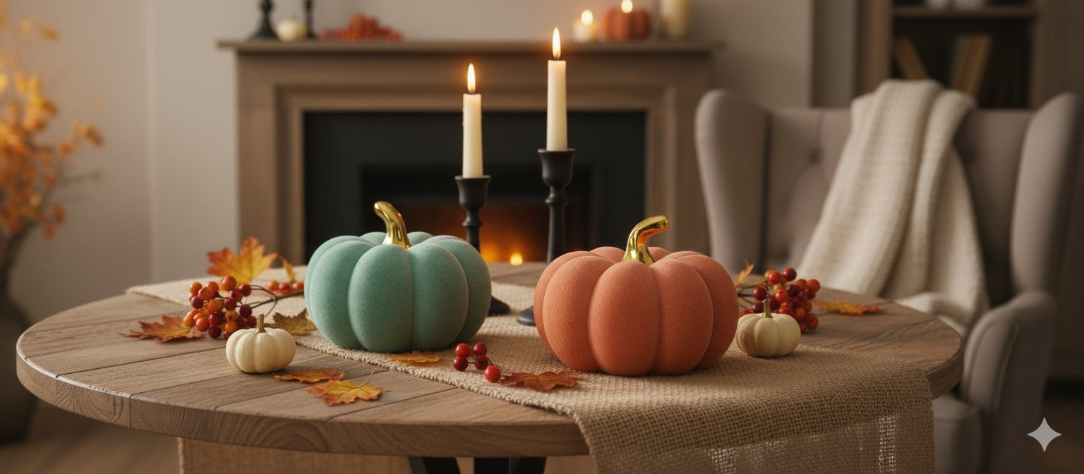Kürbis Skulptur Happy Harvest Orange Mintgrün 24cm Herbstdeko Dolomit Figur