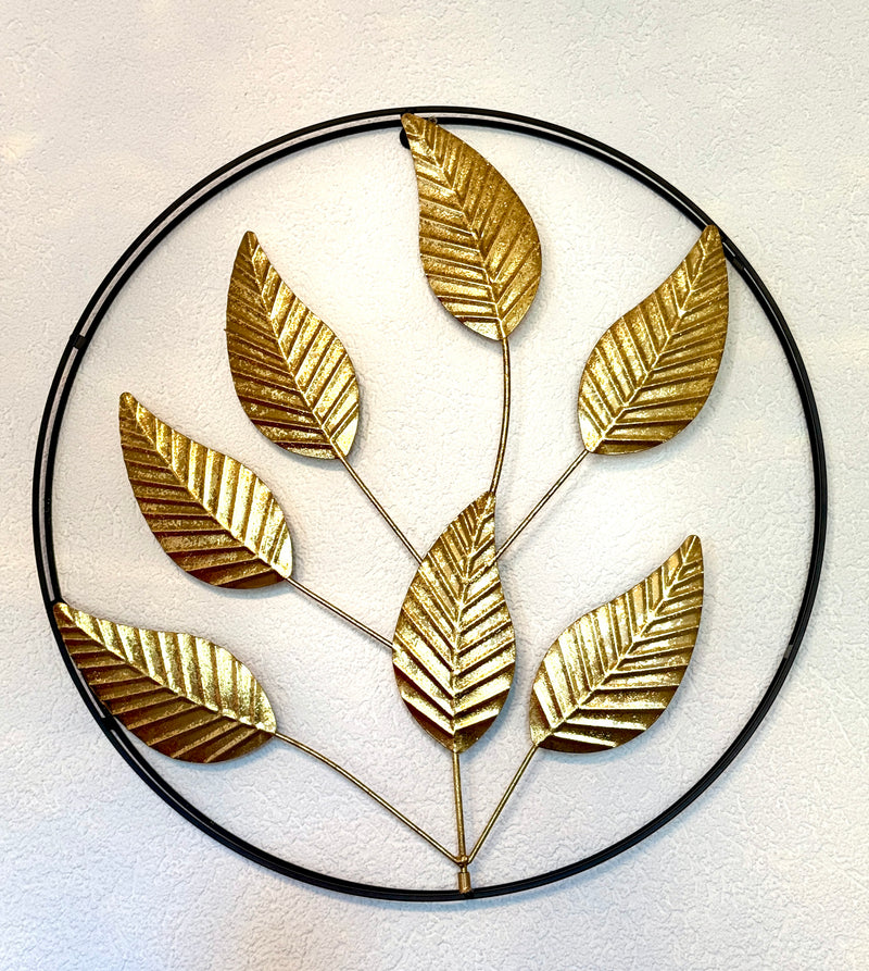 Wanddecoratie gouden bladeren rond 55 cm