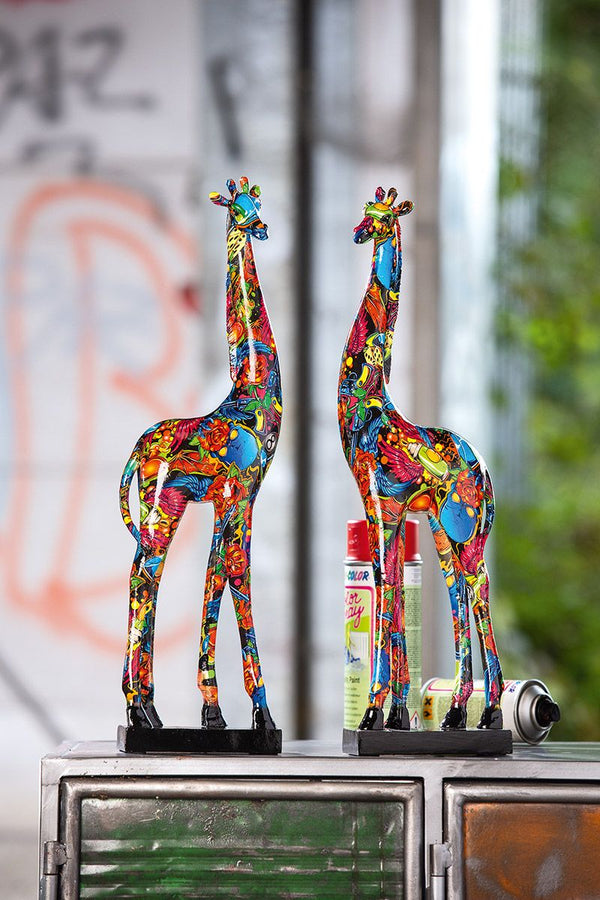 Street Art Giraffenfiguren im 2er-Set – Buntes Design