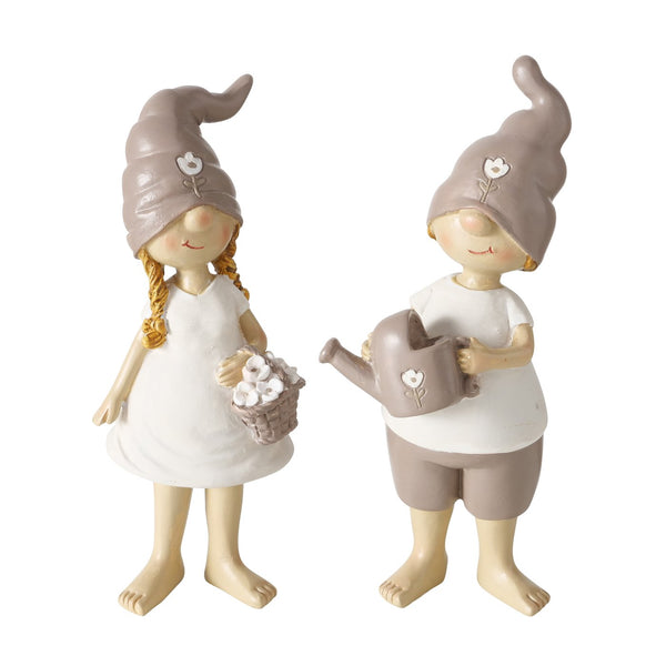 Set of 2 Garden Love Figures - Taupe &amp; White Resin Decoration