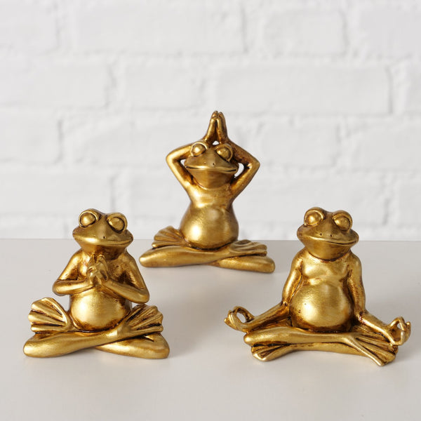 Set of 3 Yoga Frogs Morty in Gold - Exclusive Design