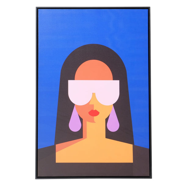 Muurschildering 'Zuria' - Gestileerde vrouw in colour block look met zwart houten frame hoogte 90cm