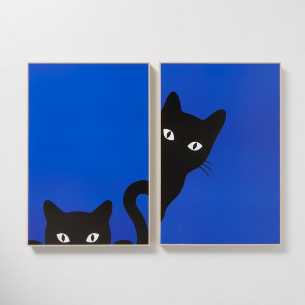 Wandbild-Set 'Nala' - Abstrakte Katzen in Blau