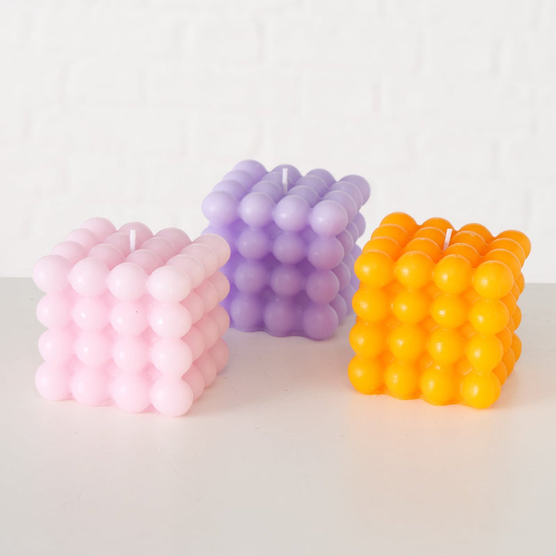 Colorful Bubble candle set – atmospheric light in orange, light pink, light purple