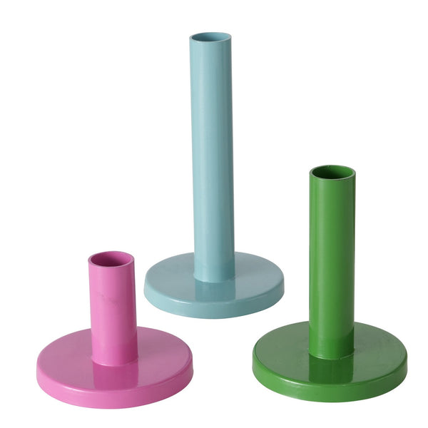 3-piece candlestick set Malko in green, pink, turquoise – handmade elegance