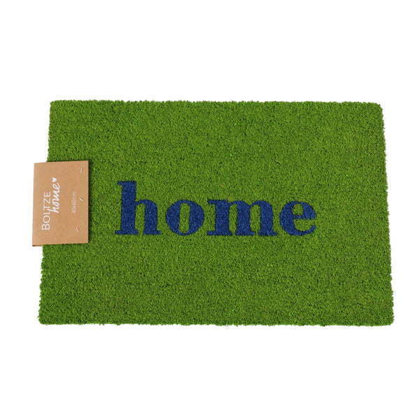 Fußmatte Home in Grasgrün mit Blauer Schrift – Dekorativ und robust für den Eingangsbereich