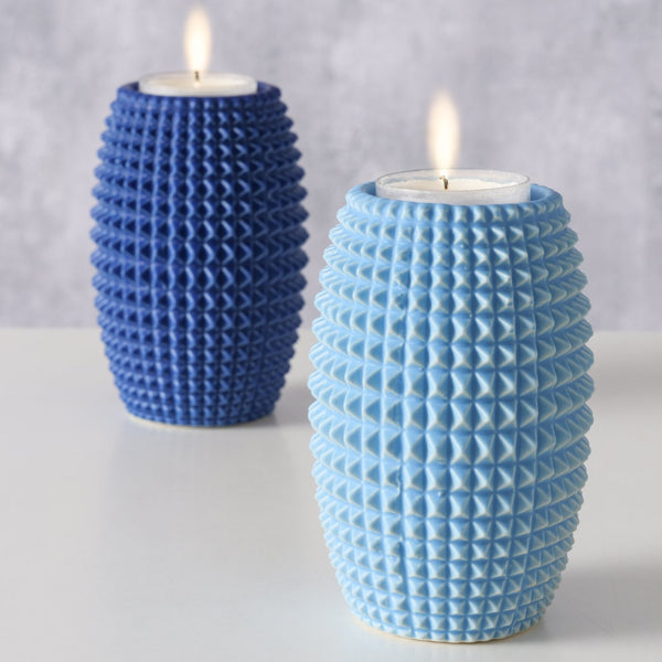 Set of 2 Charleston tealight holders – elegant stoneware with relief pattern