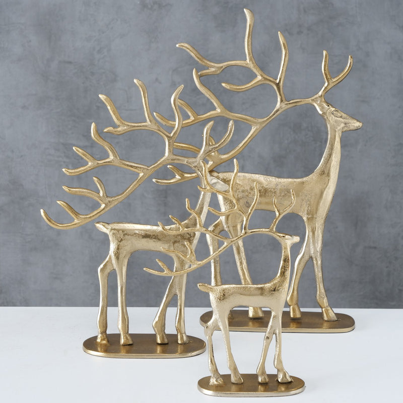 Elegantes Trio 'Trollah' – Goldene Hirschfiguren für eine edle Raumdekoration