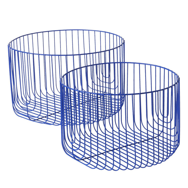 Modern metal basket 'Limbo' in matt blue – versatile set of 2 