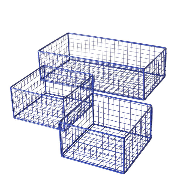 Multifunktionales Drahtkorb 3erSet 'Bamba' in Leuchtendem Blau