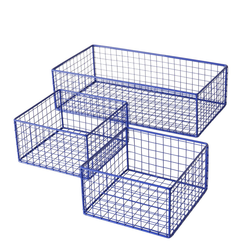 Multifunktionales Drahtkorb 3erSet 'Bamba' in Leuchtendem Blau