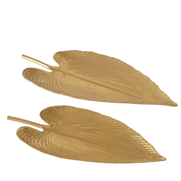 Handmade bowl set Plato in leaf shape, antique gold metallic, 2 pieces