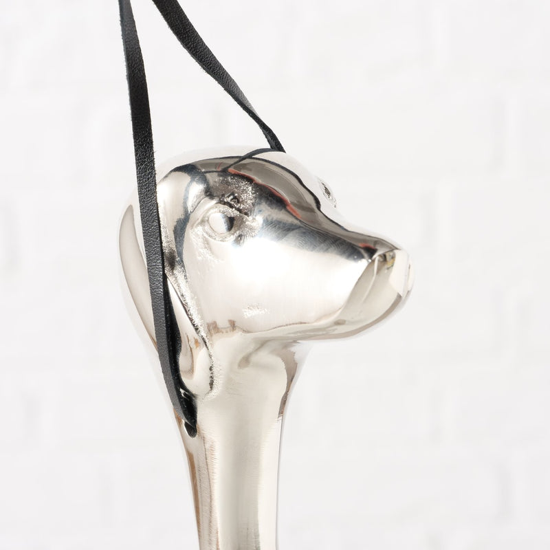 Exklusiver Schuhlöffel Dog – Vernickeltes Aluminium mit Hunde Design, 38 cm, Handgefertigt