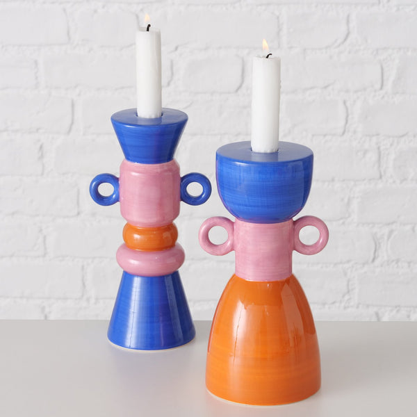 Farbenfrohes Kerzenleuchter-Duo Mix – Handgefertigt in Blau, Orange und Pink