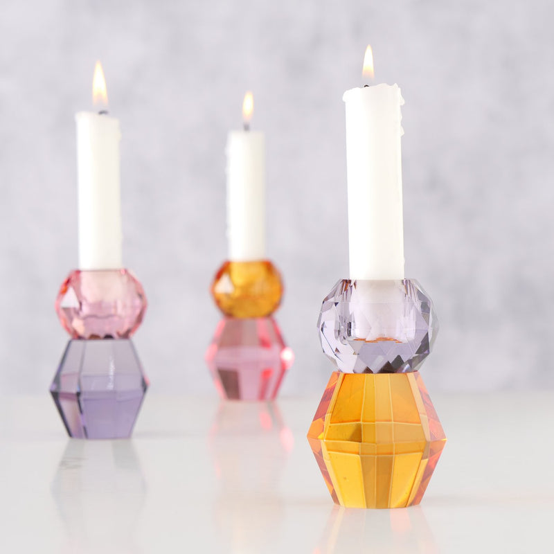 Charmantes Trio: Kolloni Kerzenleuchter-Set aus facettenreichem Glas, Mehrfarbig