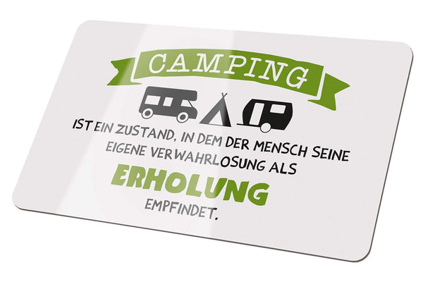 Camping Brettchen aus Resopal mit Motiv und Spruch - Grün/Weiß