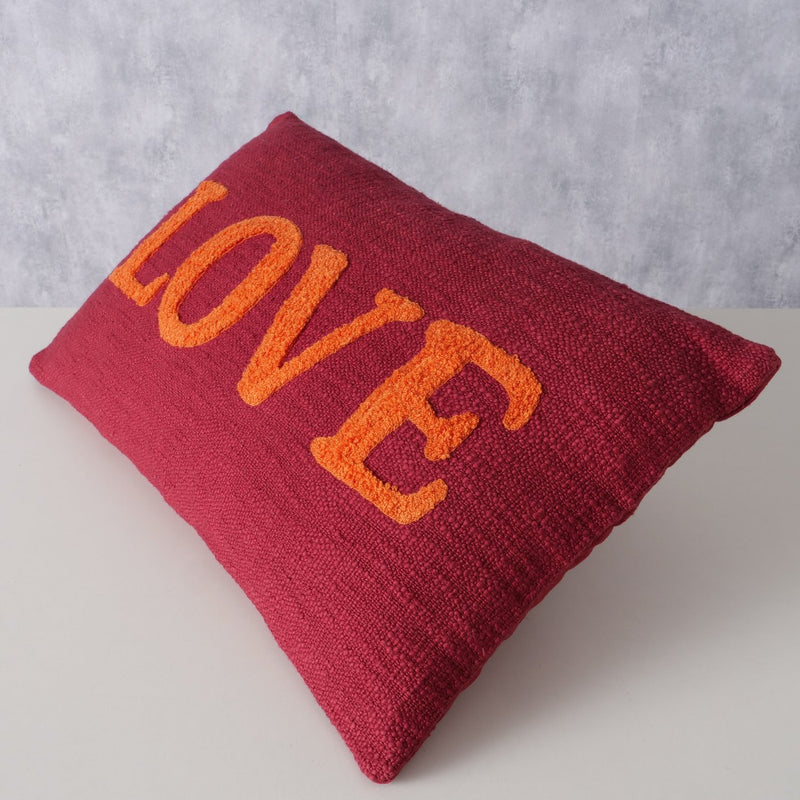 Kissen Love in Orange und Weinrot, 50x30 cm