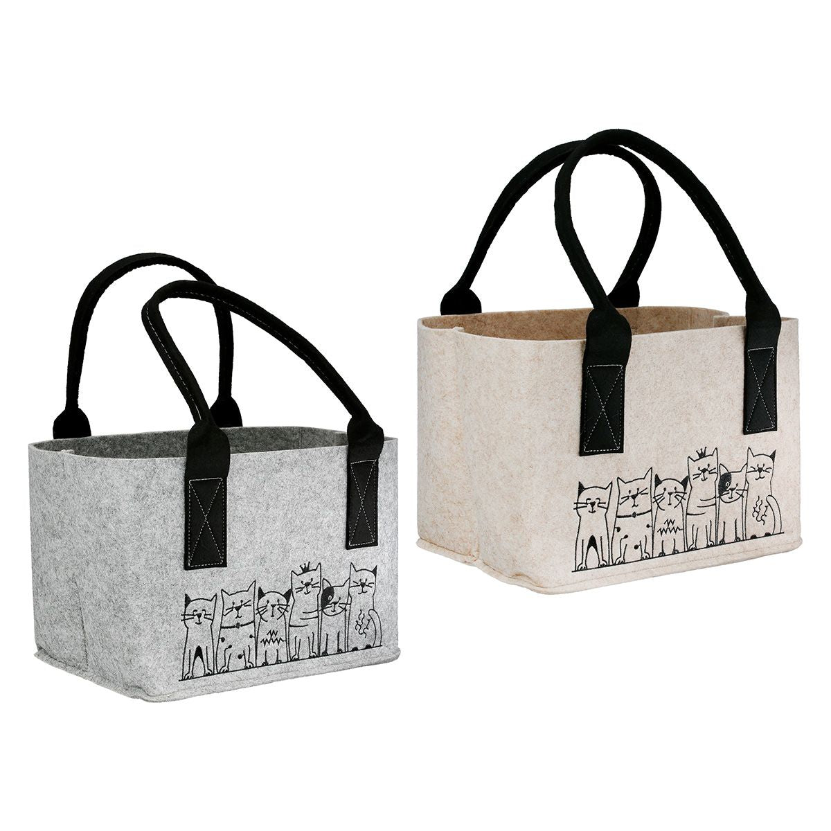 Cat Gang Felt Bag Set – Beige and Light Grey Shopper