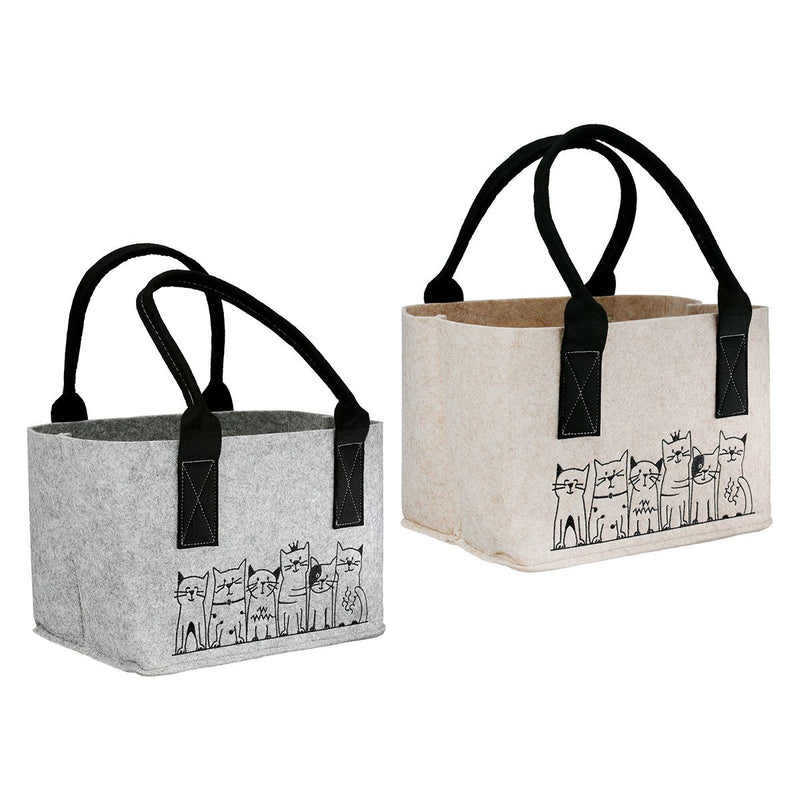 Cat Gang Felt Bag Set – Beige and Light Grey Shopper