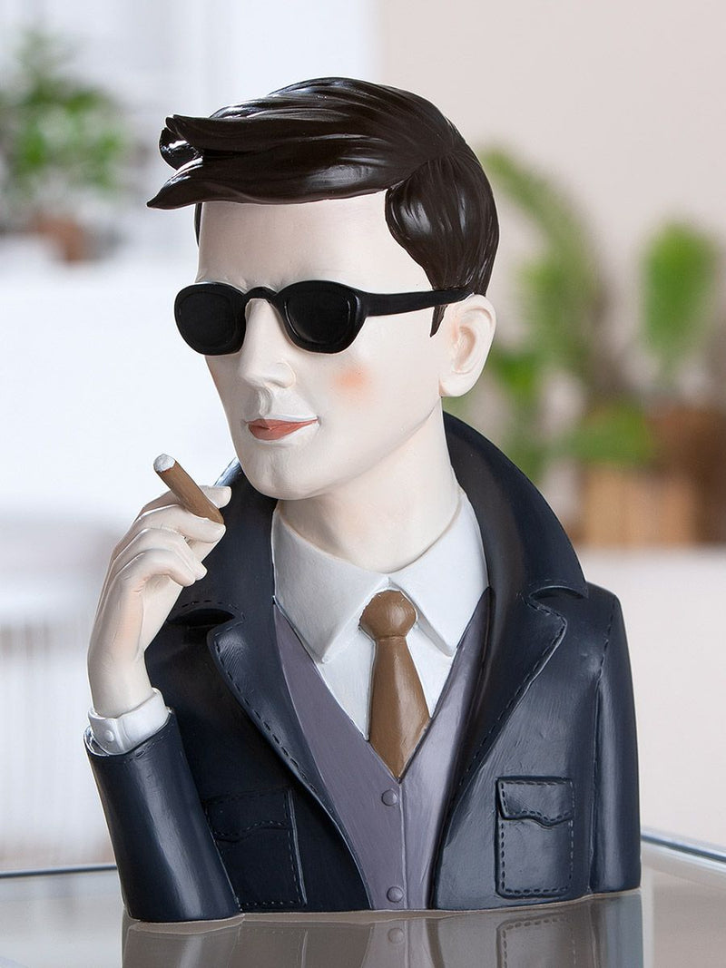 Decorative figure gentleman with cigar in grey and black