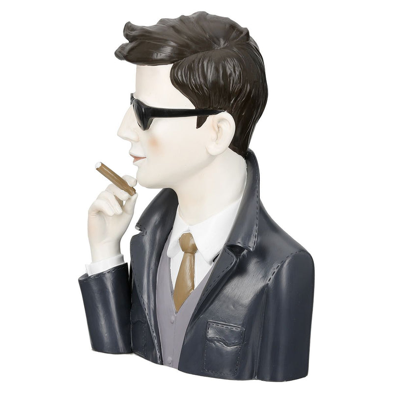 Decorative figure gentleman with cigar in grey and black