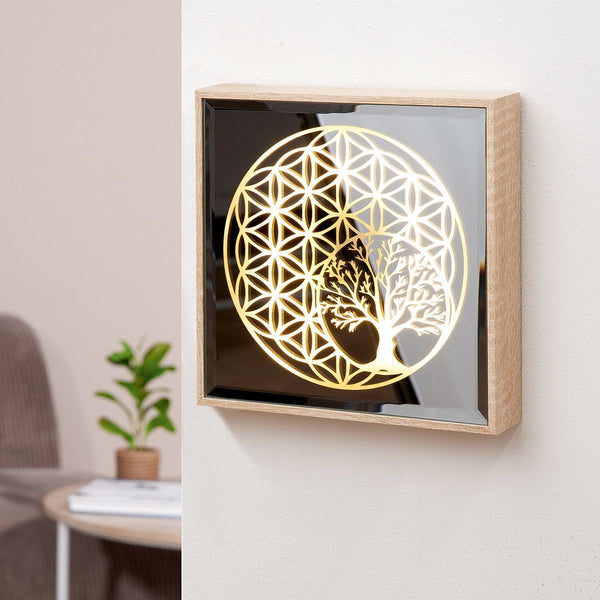 LED spiegelbeeld Gouden Boom met levensboom en levensbloem